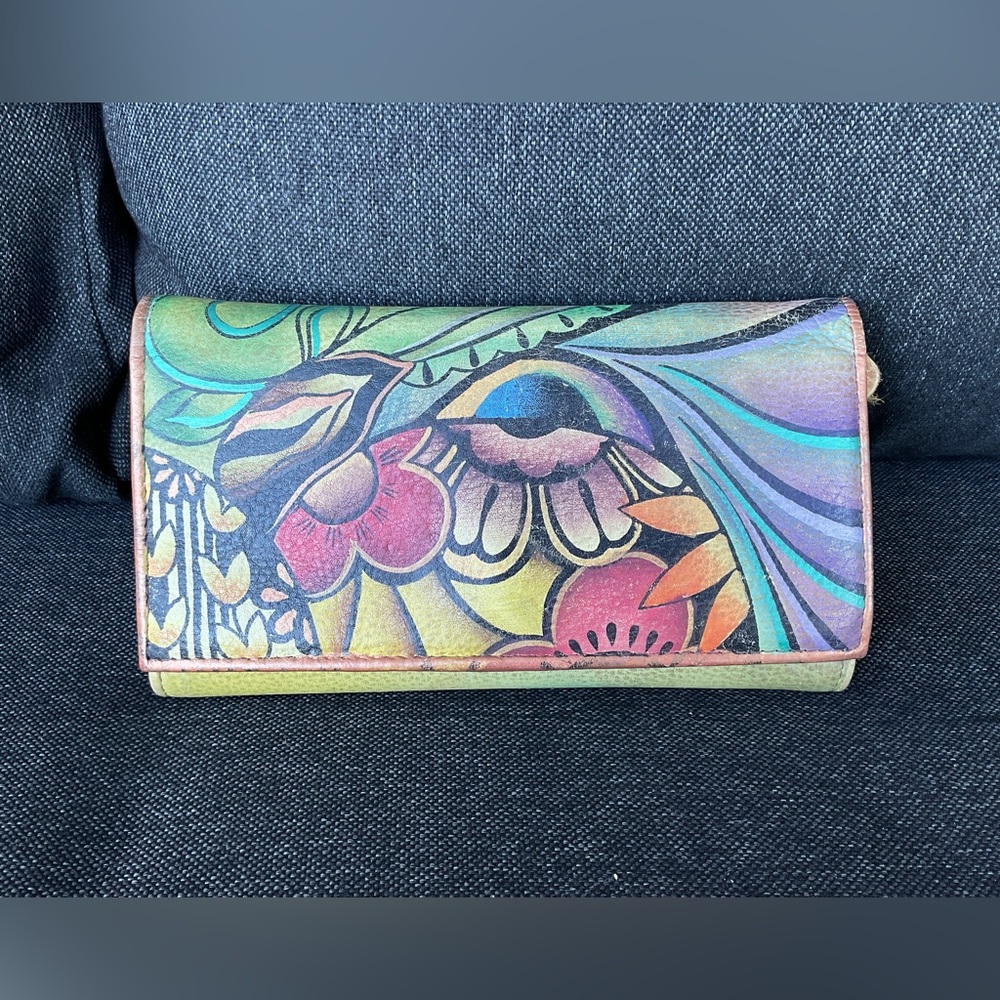 Anuschka Womens Multicolor Leather Hand-painted Artwork Wallet OS